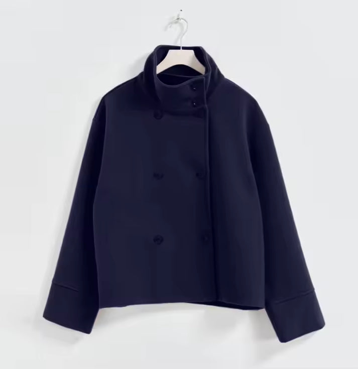 Oversized High-Neck Coat - Asymmetric Button Closure