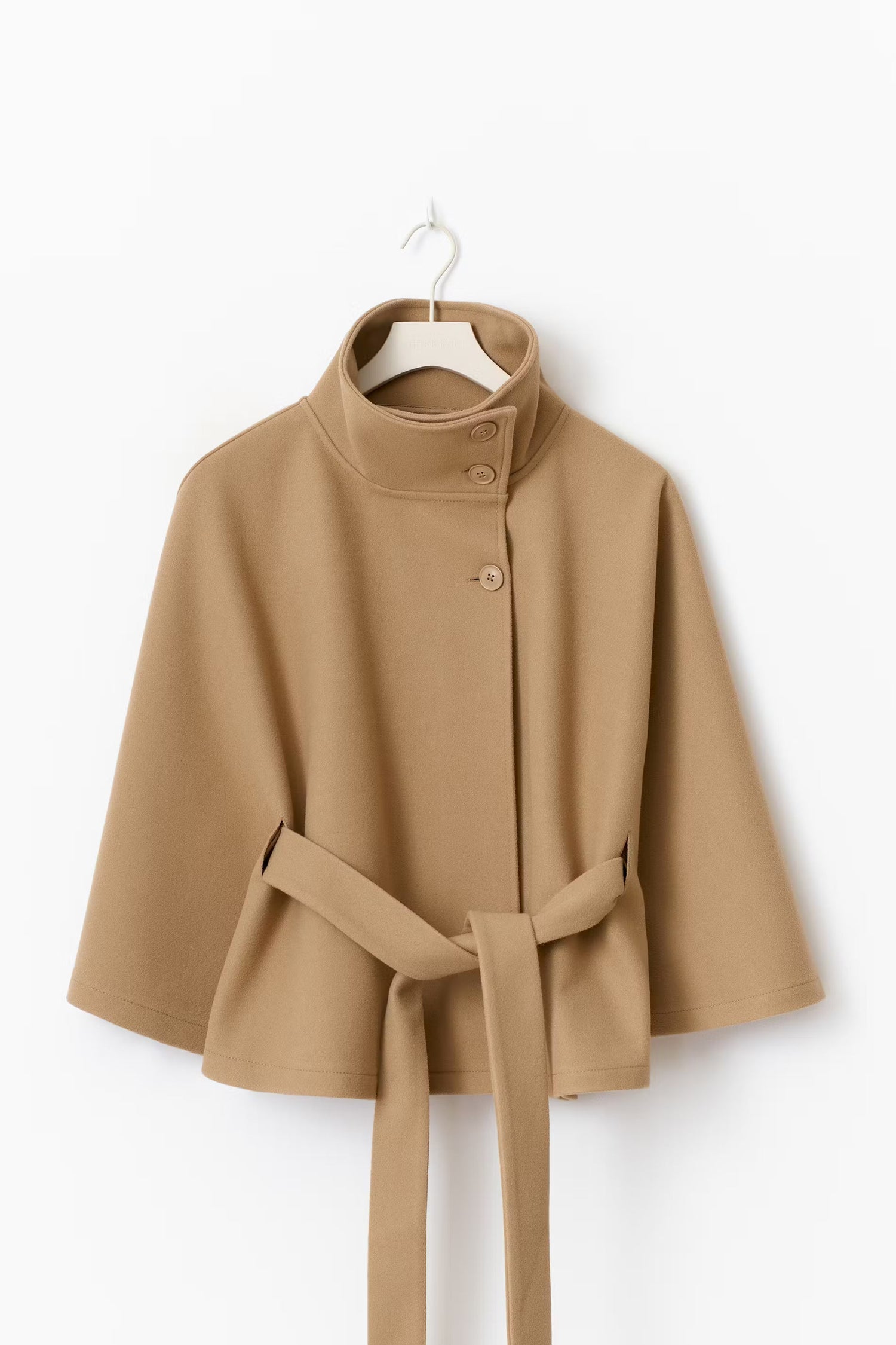 Women’s High-Neck Belted Coat - Elegant Minimalist Outerwear