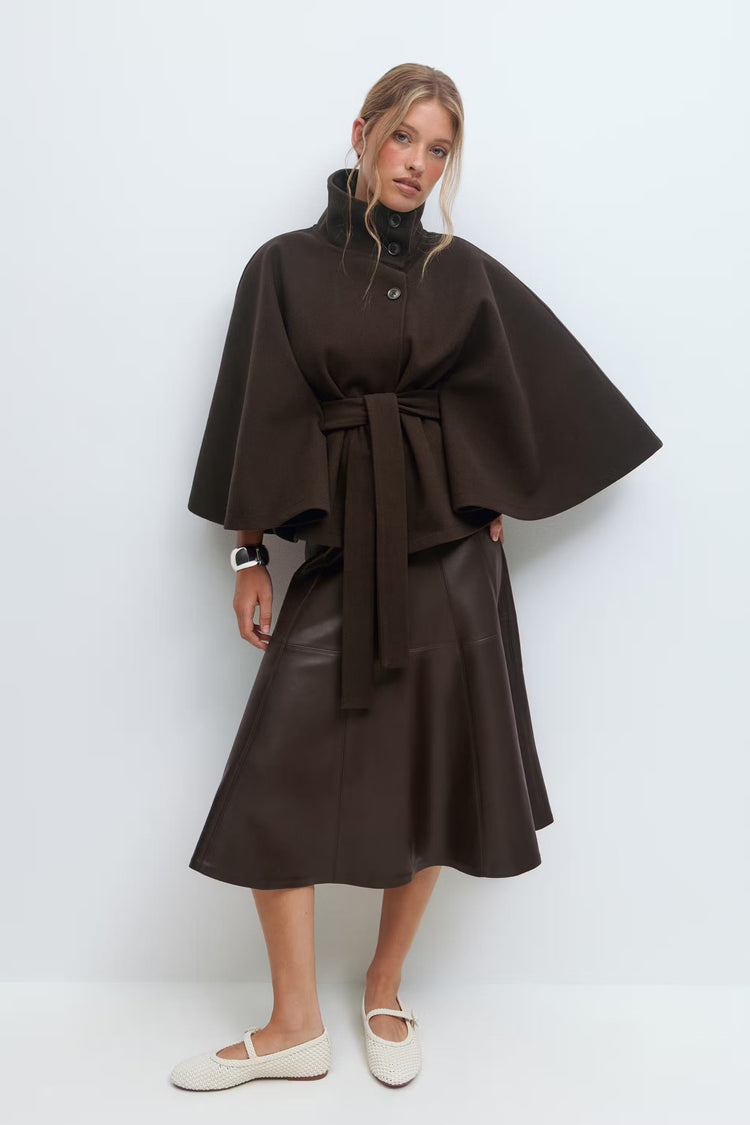 Women’s High-Neck Belted Coat - Elegant Minimalist Outerwear