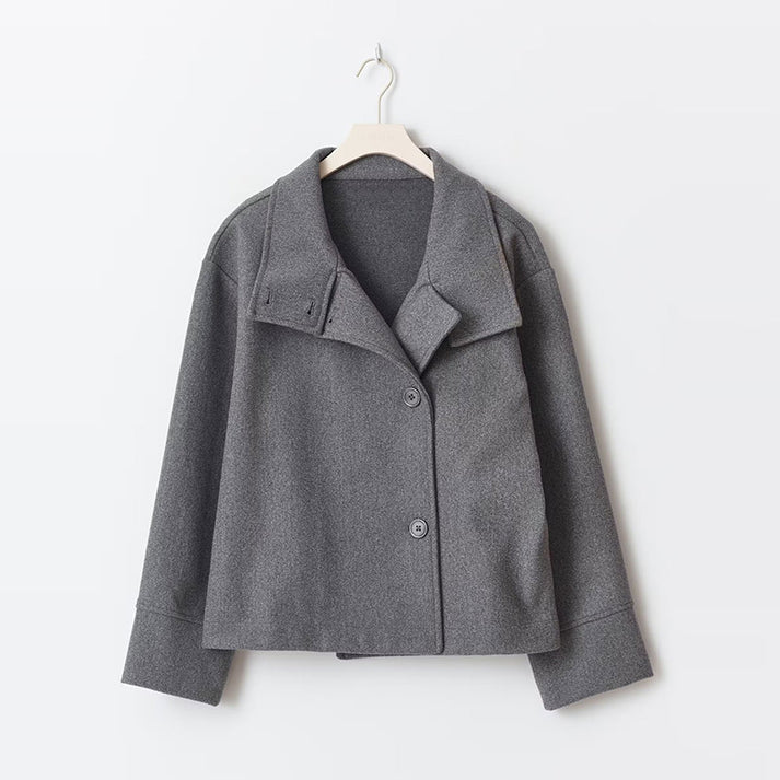 Oversized High-Neck Coat - Asymmetric Button Closure