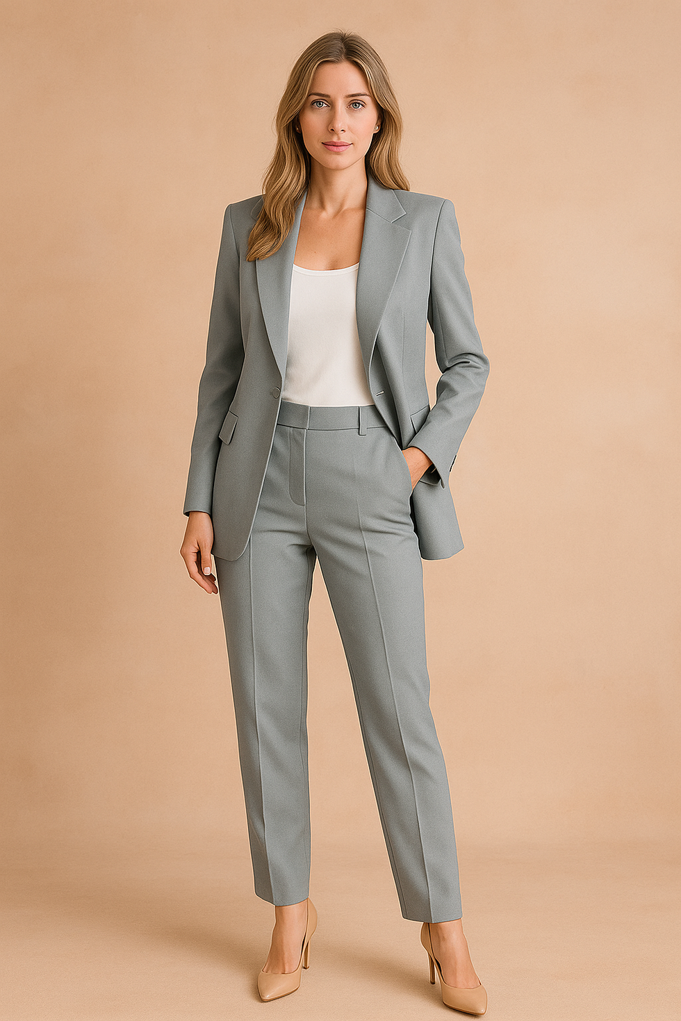 Women’s Tailored Blazer and Trouser Set - Elegant Two-Piece Suit