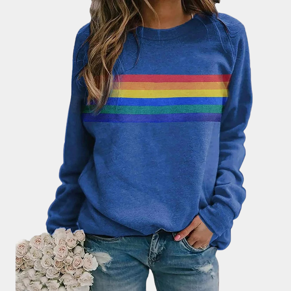 Women’s Rainbow Stripe Sweatshirt - Casual Crewneck Pullover