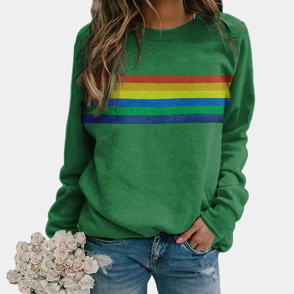 Women’s Rainbow Stripe Sweatshirt - Casual Crewneck Pullover