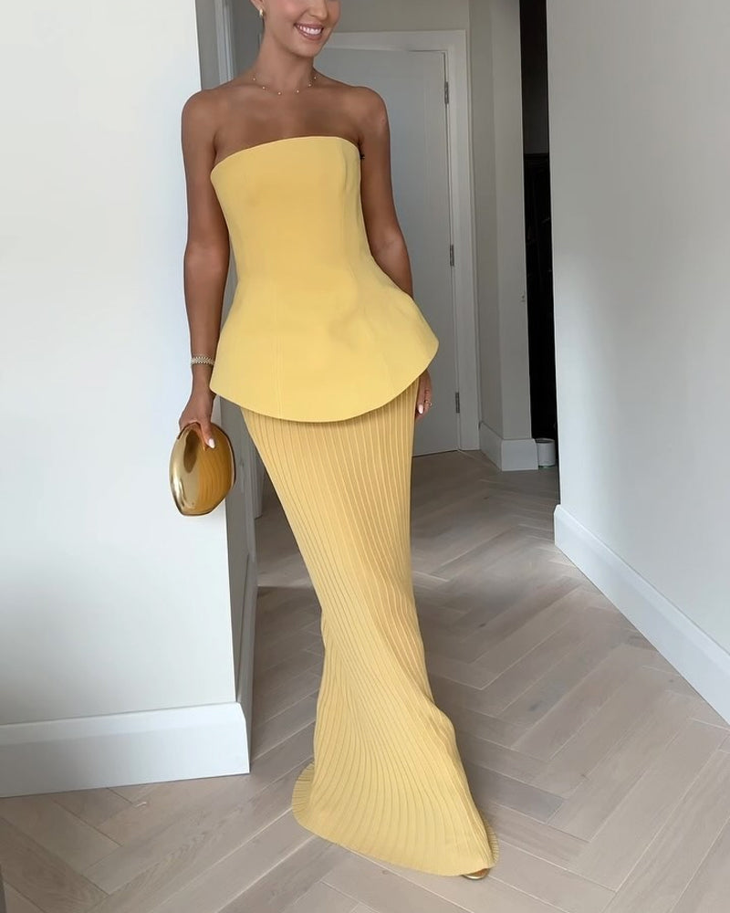 Soleil Marquise – Strapless Peplum Maxi Set