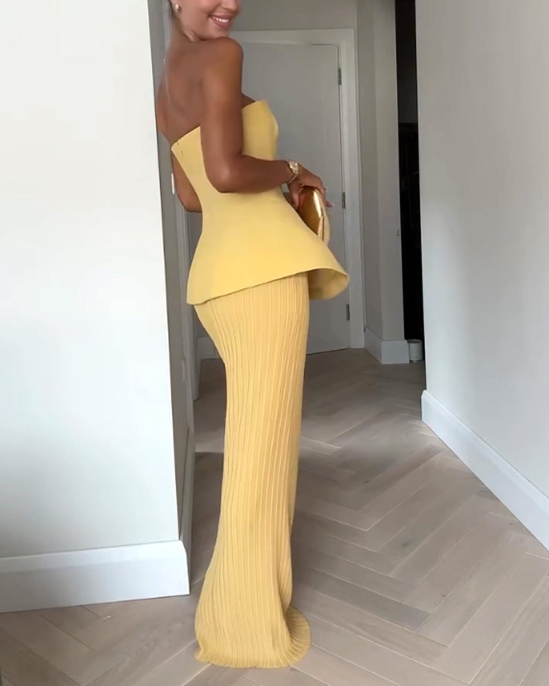 Soleil Marquise – Strapless Peplum Maxi Set