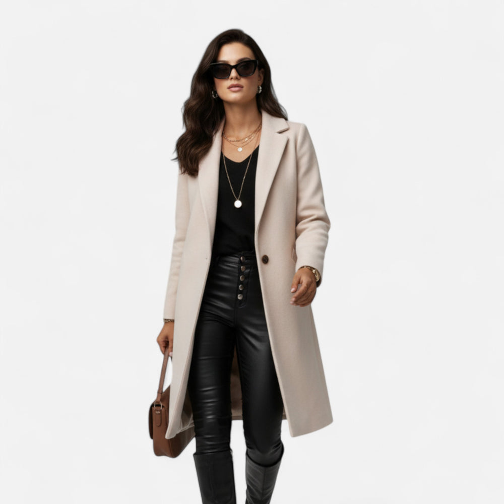 Women’s Tailored Long Coat - Classic Single-Breasted Overcoat