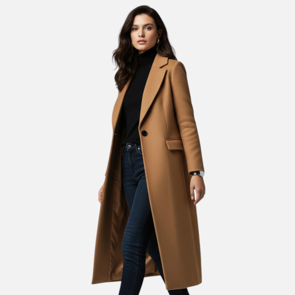 Women’s Tailored Long Coat - Classic Single-Breasted Overcoat