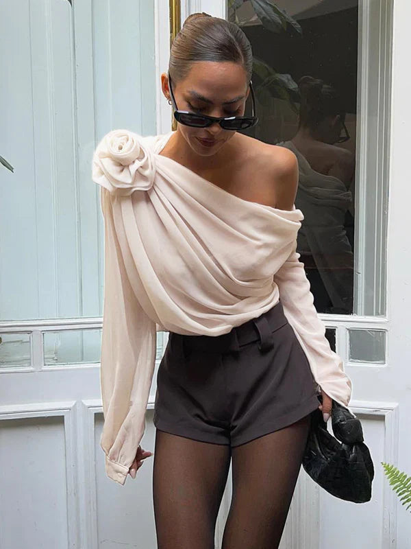 Lorraine - One Shoulder Chiffon Blouse