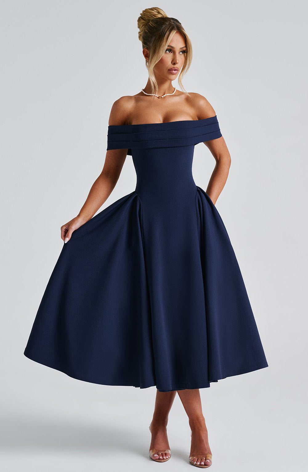 Chérie - Off Shoulder Flare Midi Dress