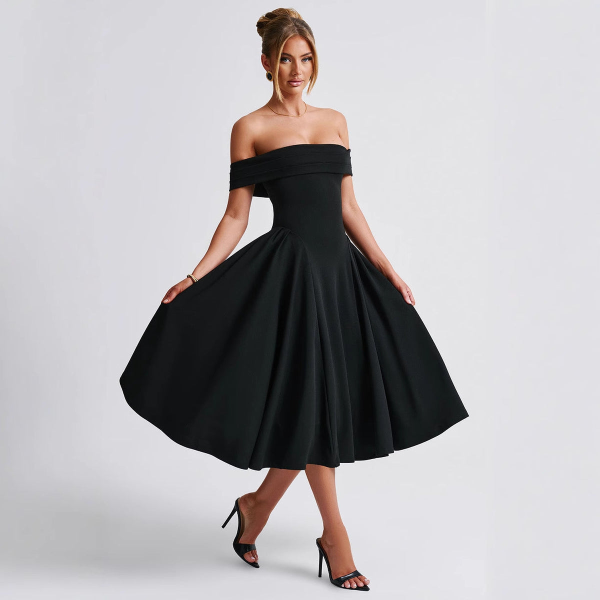 Chérie - Off Shoulder Flare Midi Dress