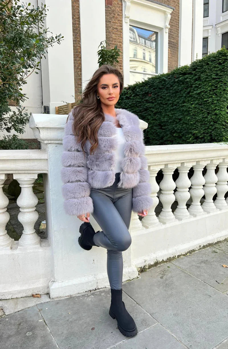 Women’s Faux Fur Puffer Jacket – Short Plush Winter Coat