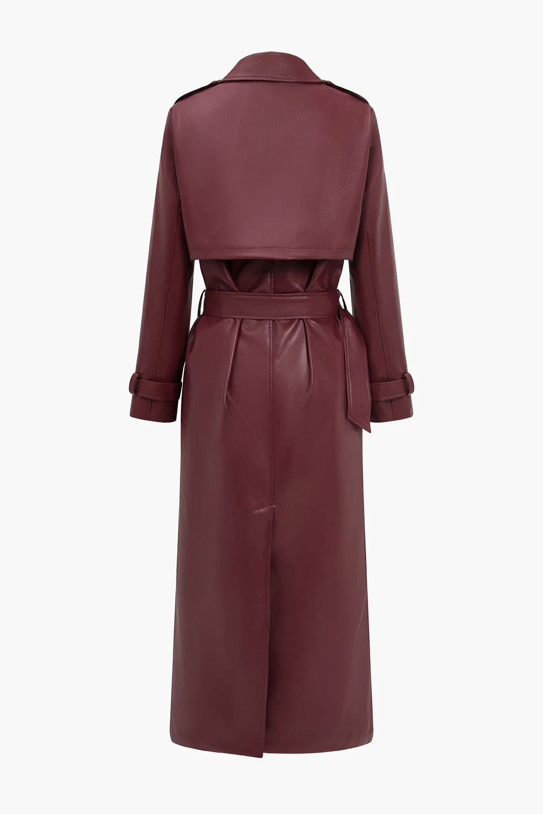 Women’s Belted Faux Leather Trench Coat - Longline Classic Fit