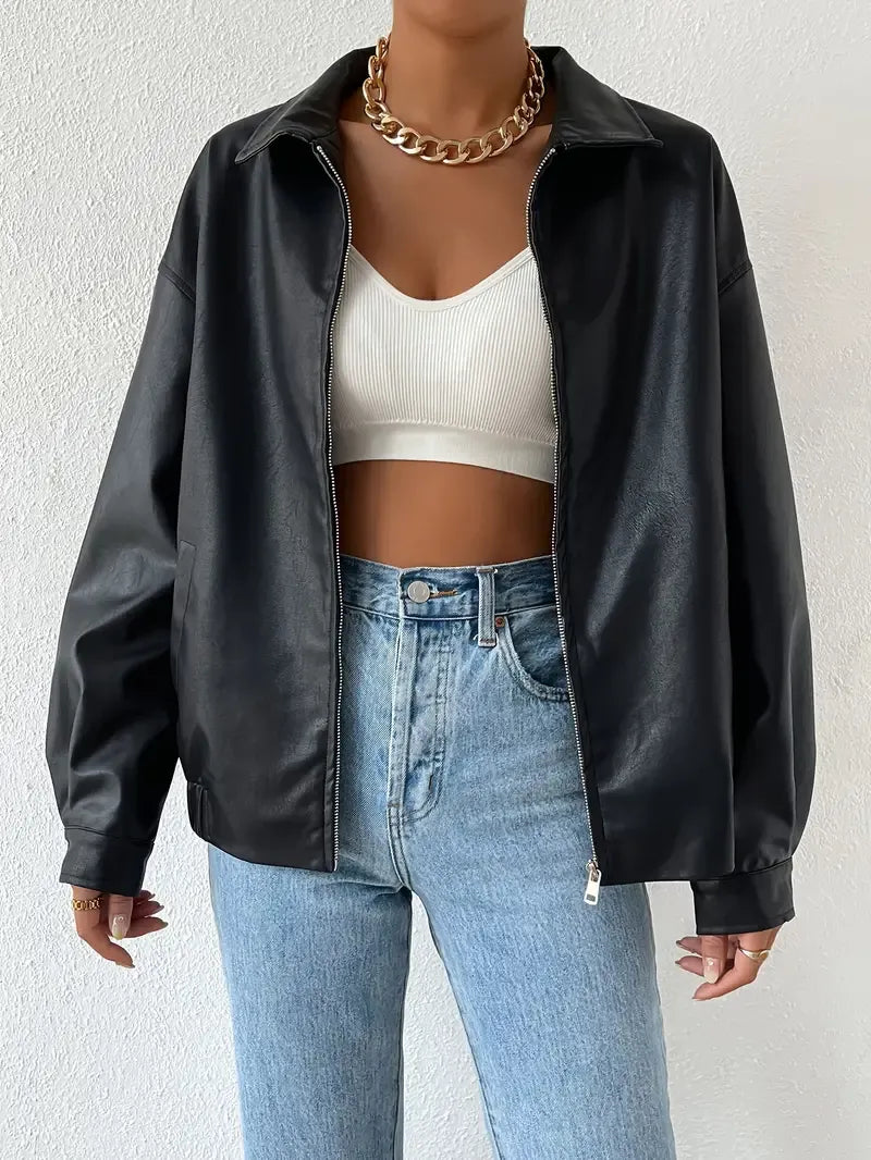 Women’s Faux Leather Zip-Up Jacket