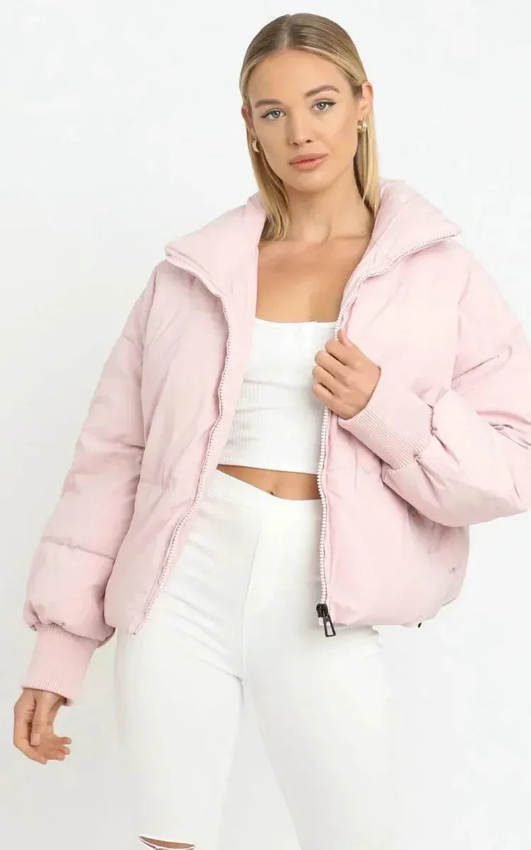 Women’s Short Puffer Jacket - Oversized Zip-Up Jacket
