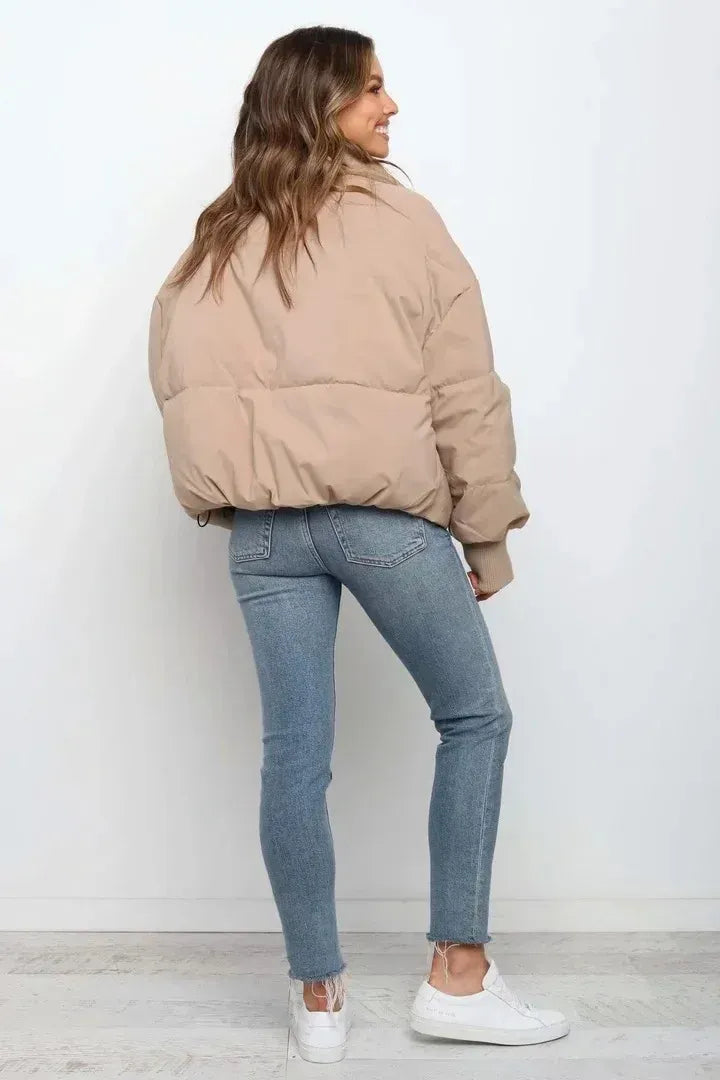 Women’s Short Puffer Jacket - Oversized Zip-Up Jacket