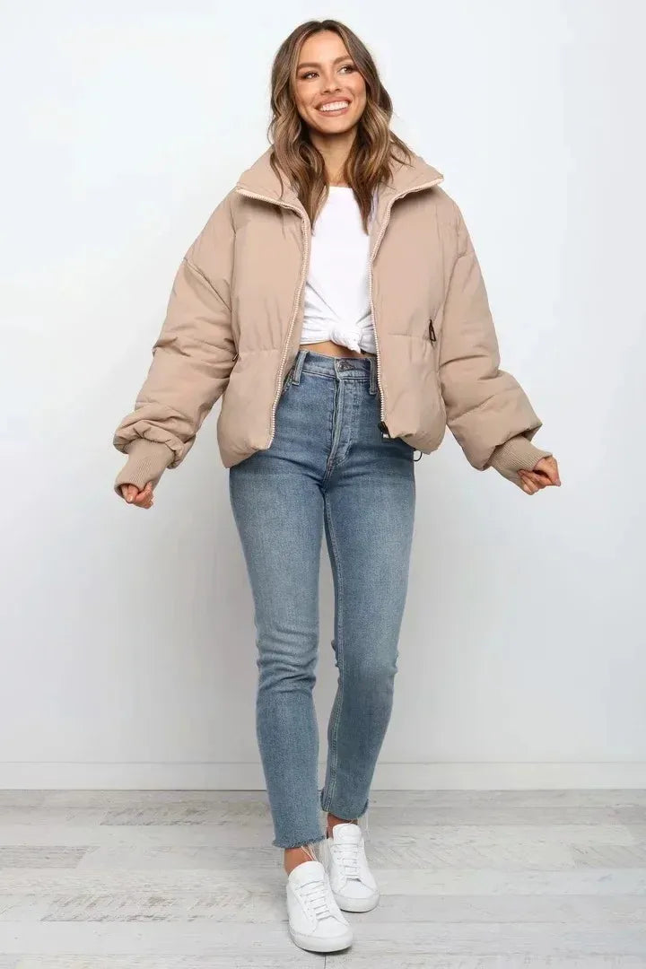 Women’s Short Puffer Jacket - Oversized Zip-Up Jacket