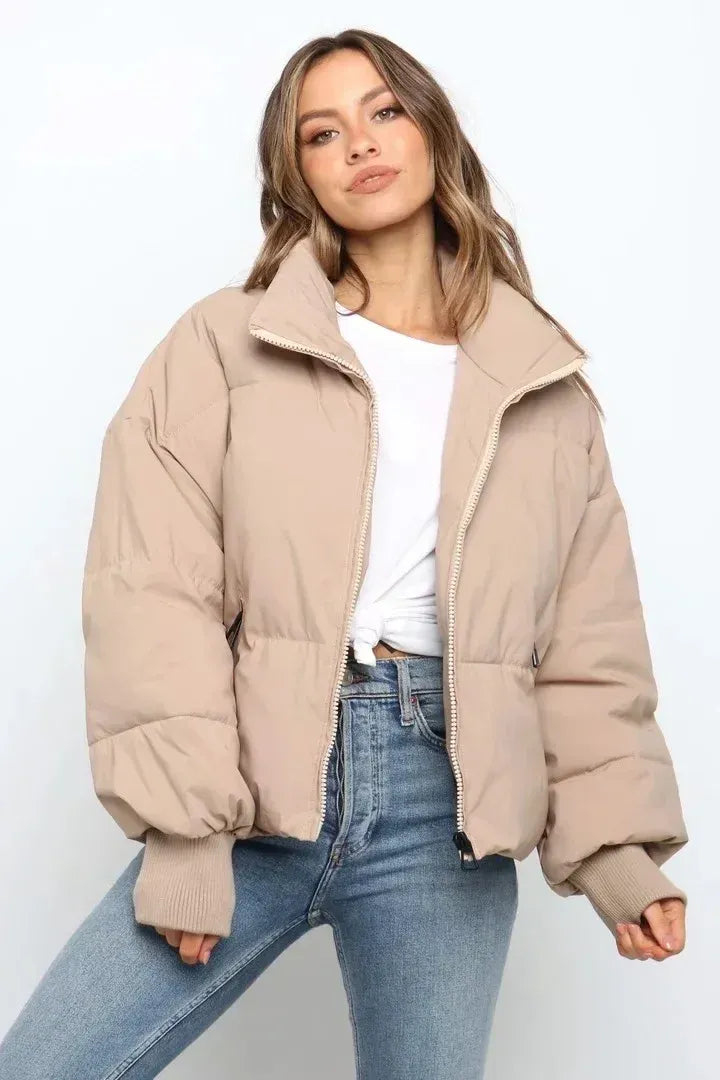 Women’s Short Puffer Jacket - Oversized Zip-Up Jacket