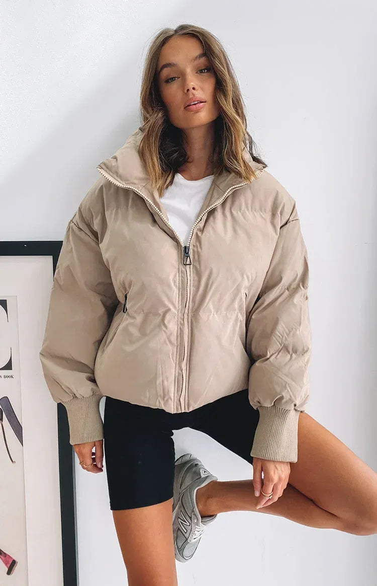 Women’s Short Puffer Jacket - Oversized Zip-Up Jacket