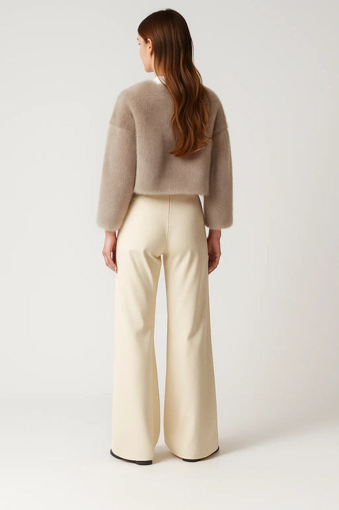 Women’s Cropped Faux Fur Jacket - Modern Open Front Coat