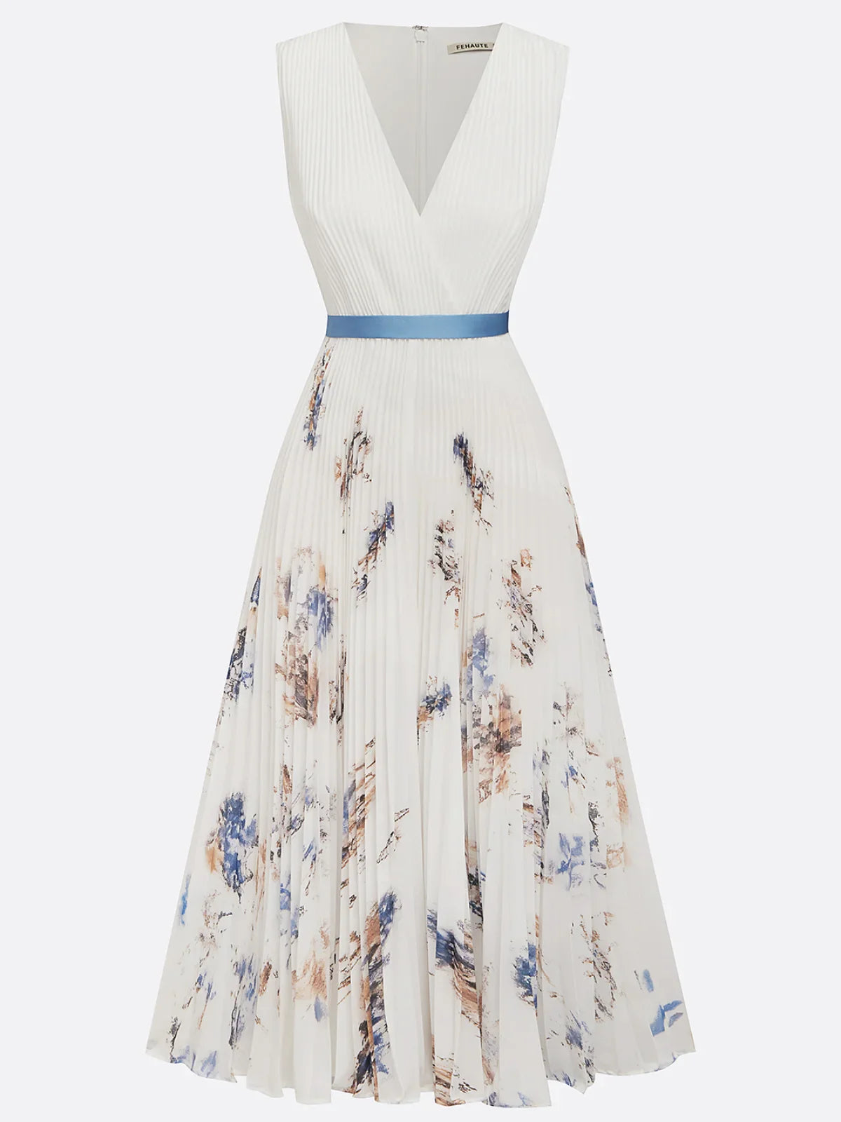 Amara - Brushstroke Pleated Midi Dress