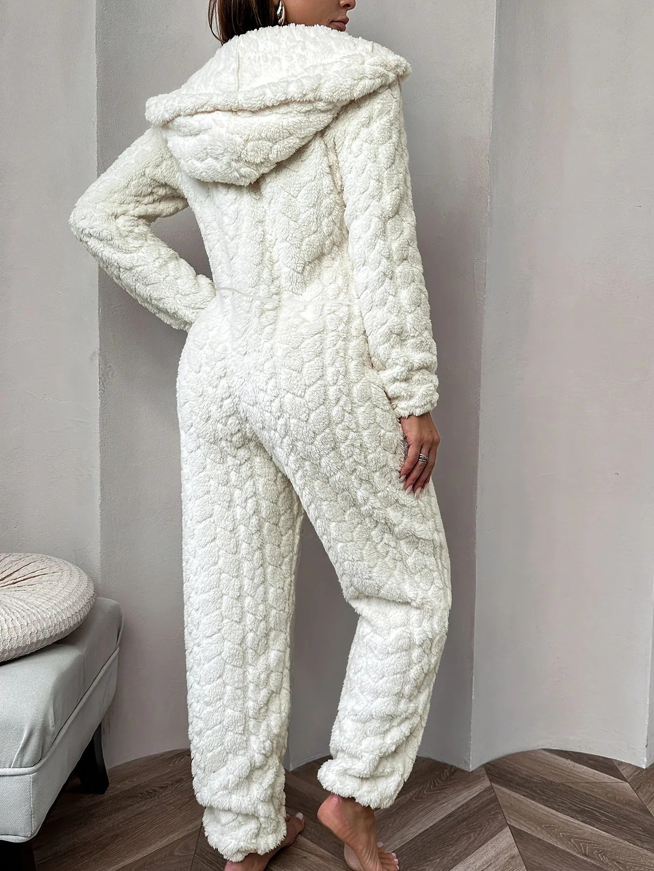 Women’s Hooded Quilted Jumpsuit - Cozy Zip-Up Loungewear Onesie