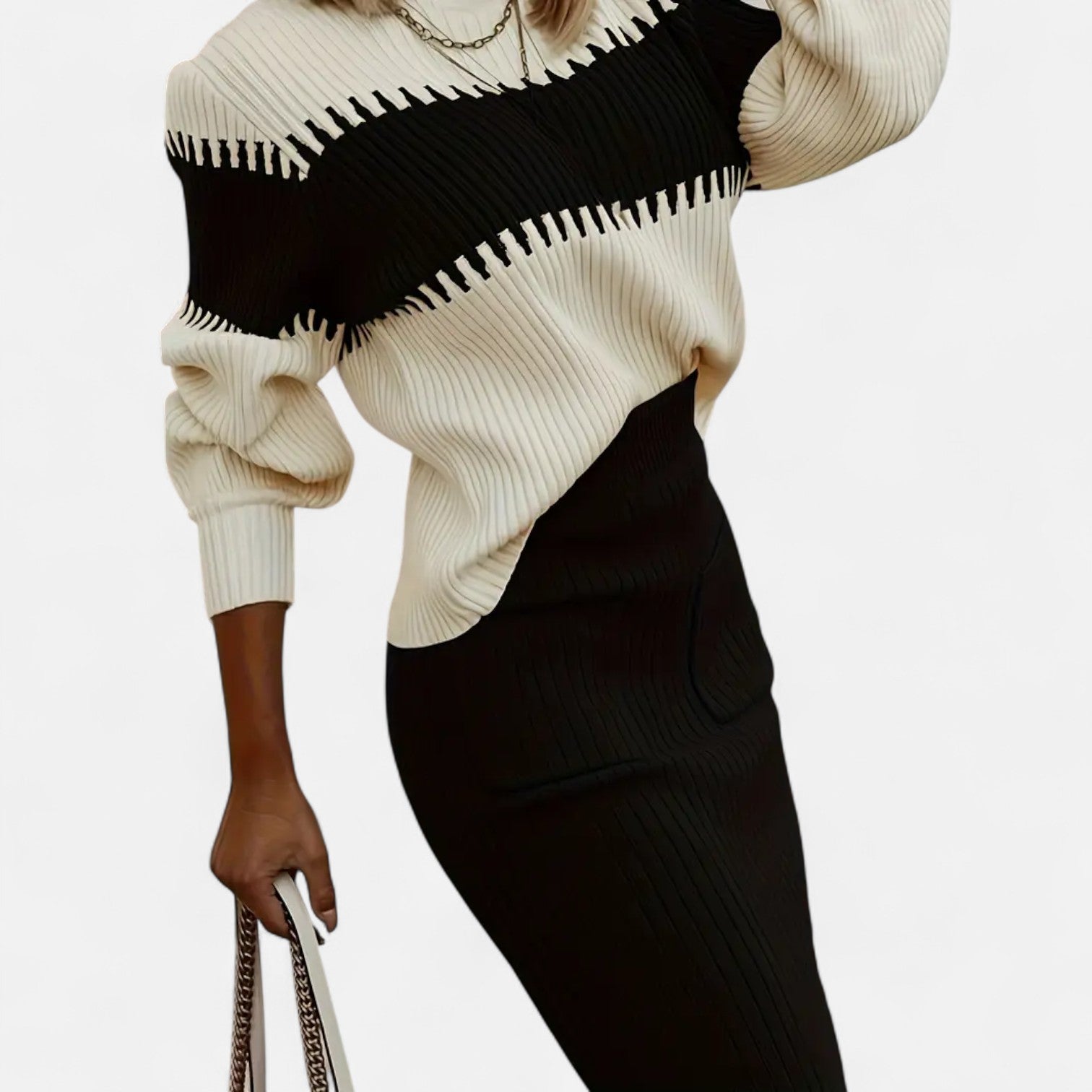 Women’s Two-Piece Knit Set - Long Sleeve Sweater Ribbed Skirt Ensemble