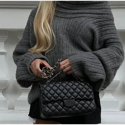 Women’s Off-Shoulder Ribbed Sweater - Chic Oversized Knit