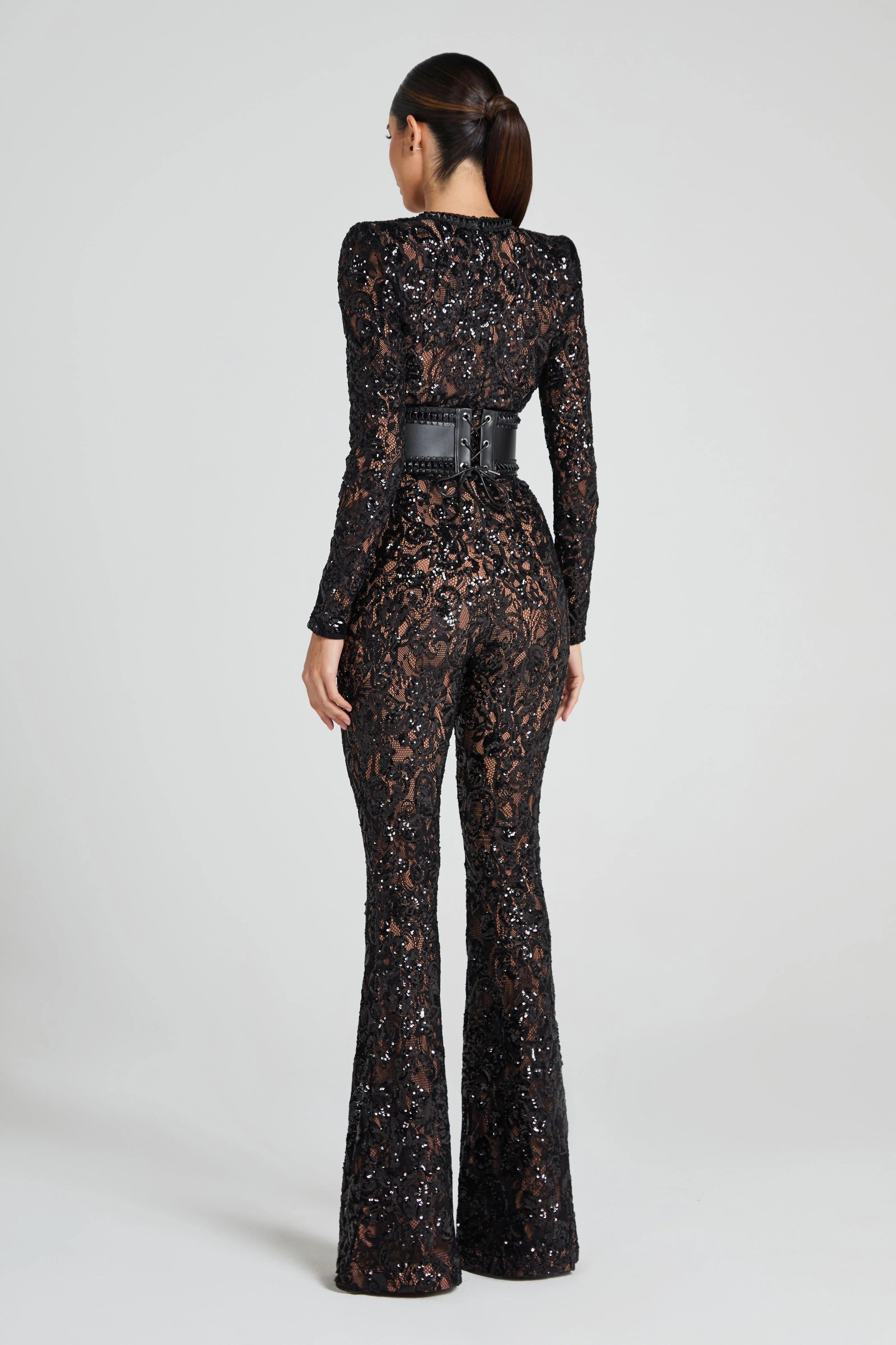 Women’s Sequin Lace Jumpsuit - Long Sleeve Evening Outfit