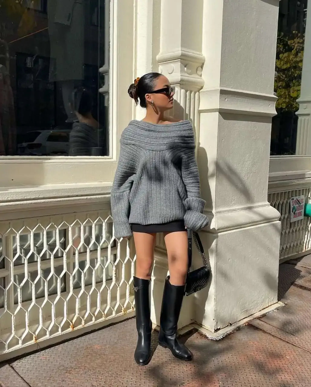 Women’s Off-Shoulder Ribbed Sweater - Chic Oversized Knit