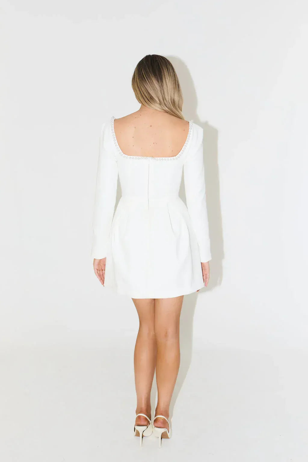 Women’s Mini Dress with Pearl Trim - Long Sleeve Cocktail Outfit