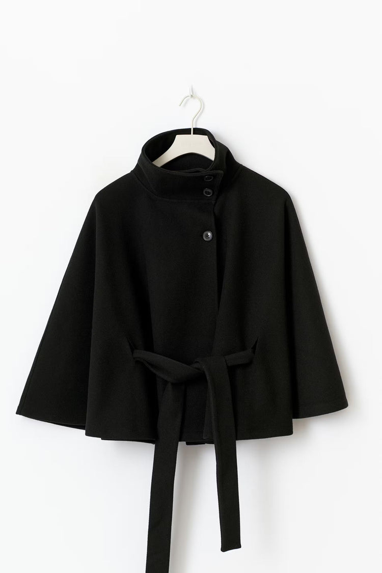 Women’s High-Neck Belted Coat - Elegant Minimalist Outerwear