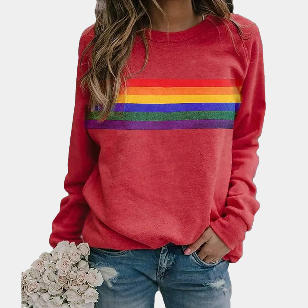 Women’s Rainbow Stripe Sweatshirt - Casual Crewneck Pullover