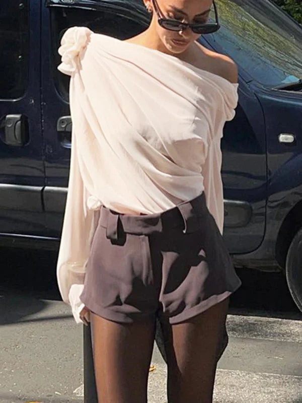 Lorraine - One Shoulder Chiffon Blouse