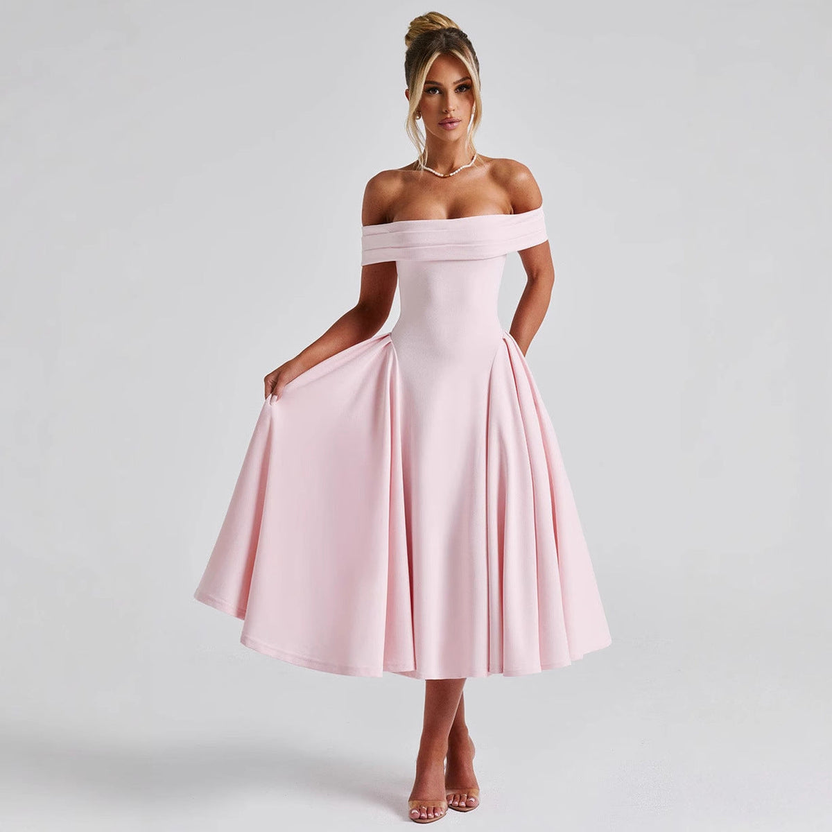Chérie - Off Shoulder Flare Midi Dress