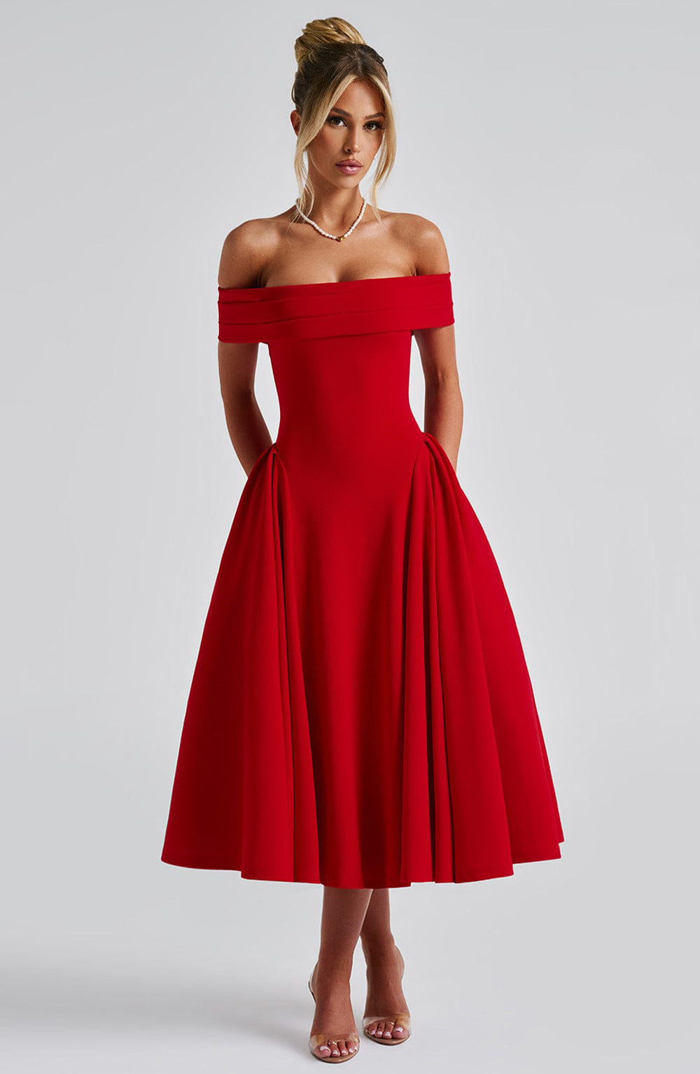 Chérie - Off Shoulder Flare Midi Dress