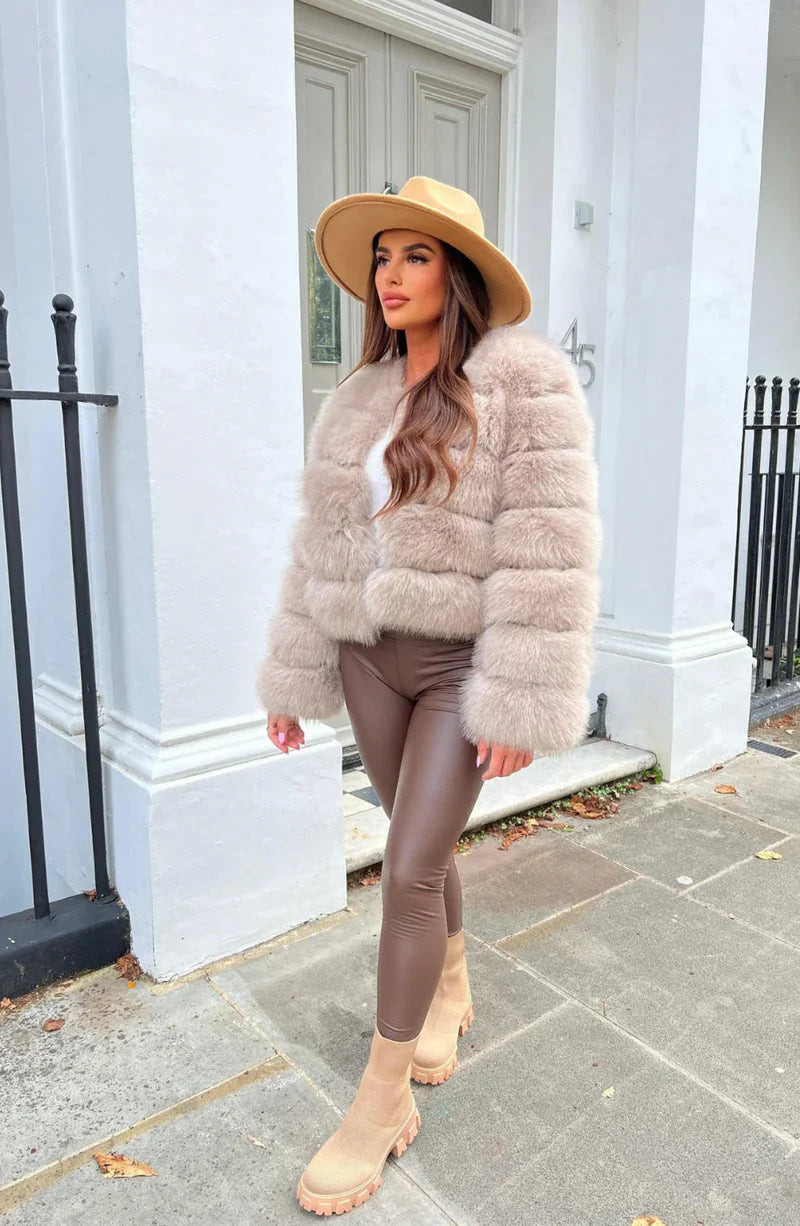 Women’s Faux Fur Puffer Jacket – Short Plush Winter Coat