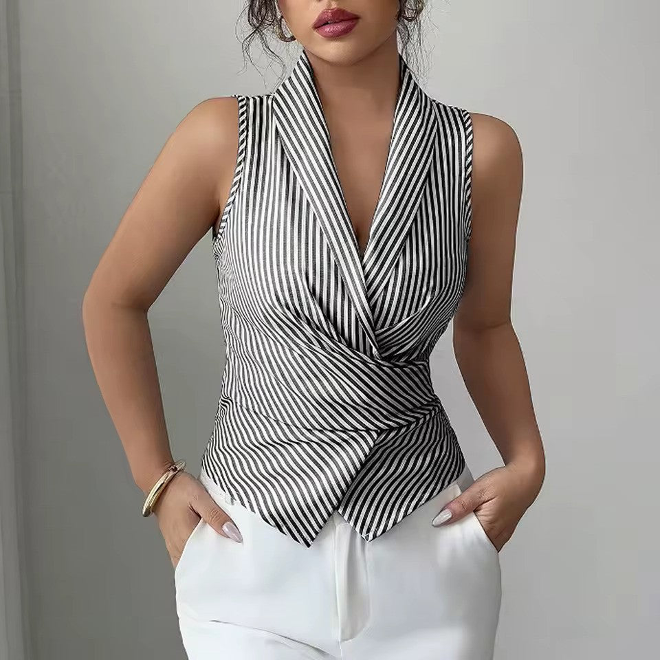 Calla - Stripe Wrap Sleeveless Top