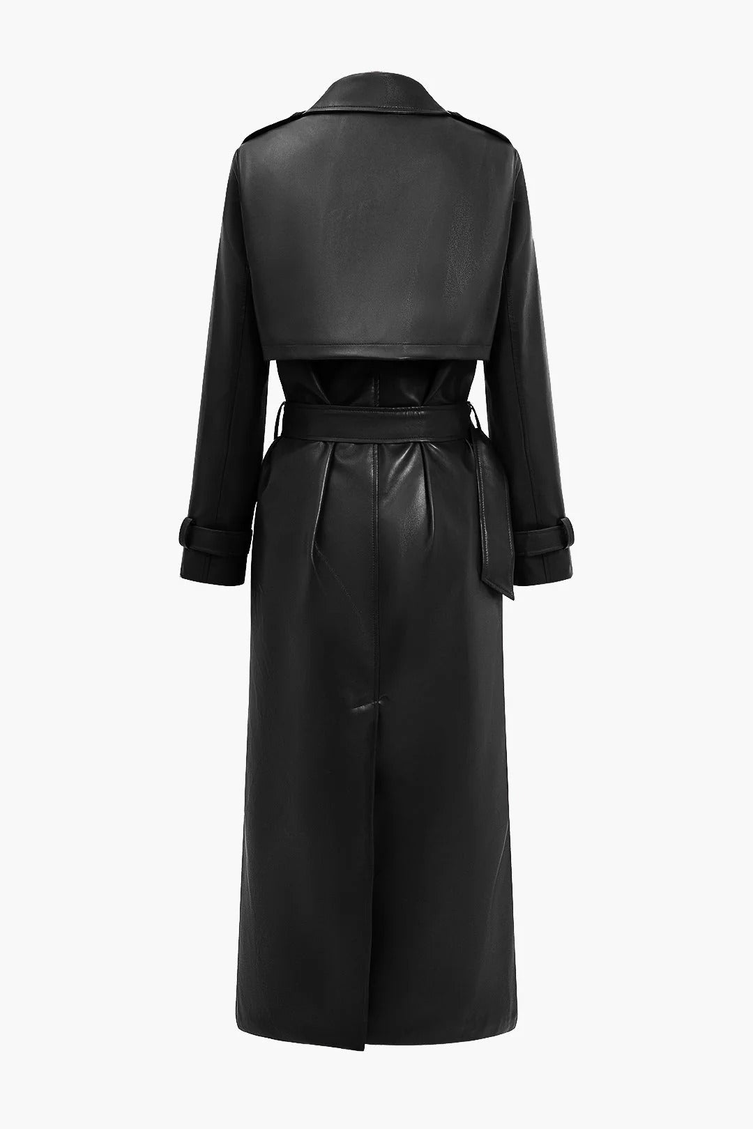 Women’s Belted Faux Leather Trench Coat - Longline Classic Fit