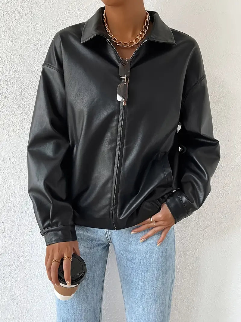 Women’s Faux Leather Zip-Up Jacket
