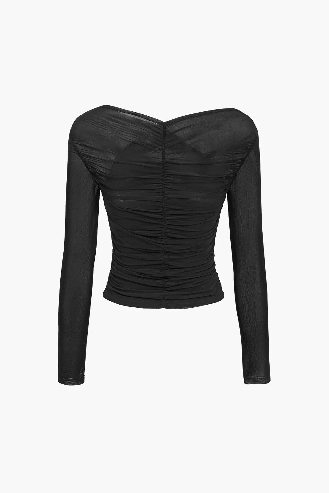 Women’s Ruched Mesh Long Sleeve Top - Cross-Front Fitted Blouse