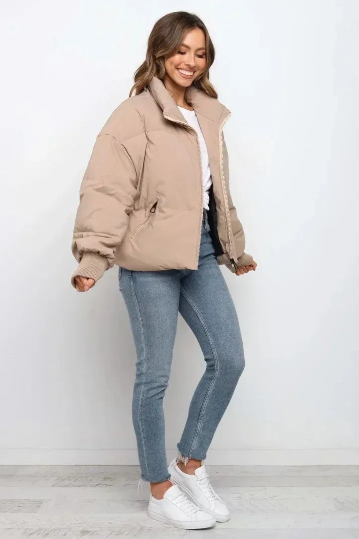 Women’s Short Puffer Jacket - Oversized Zip-Up Jacket