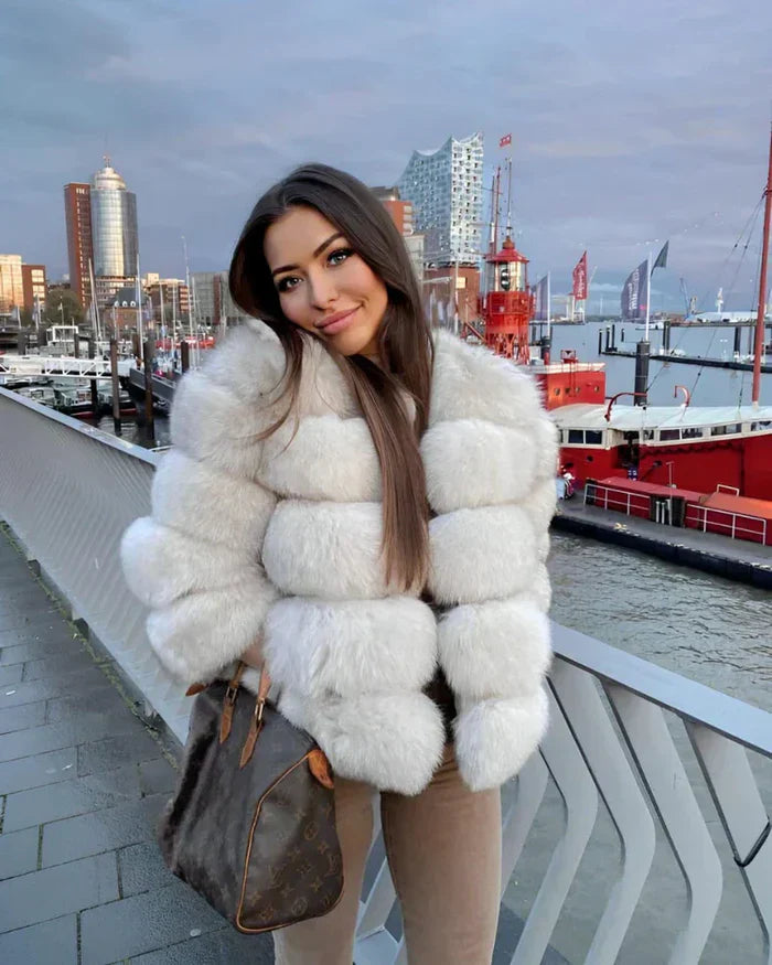 Women’s Faux Fur Puffer Jacket – Short Plush Winter Coat