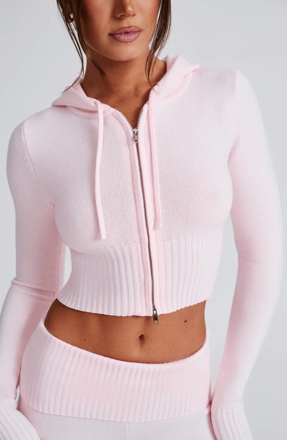 Women’s Knit Lounge Set - Soft Hooded Zip-Up  Flared Pants