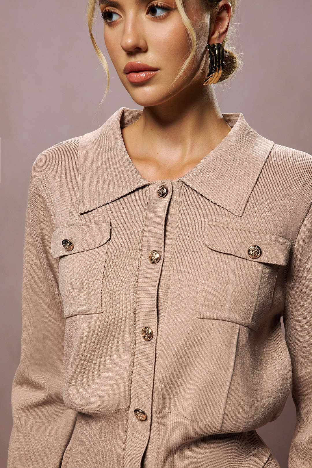 Women’s Esme Button-Down Knit Midi Set - Collared Top Skirt Co-ord