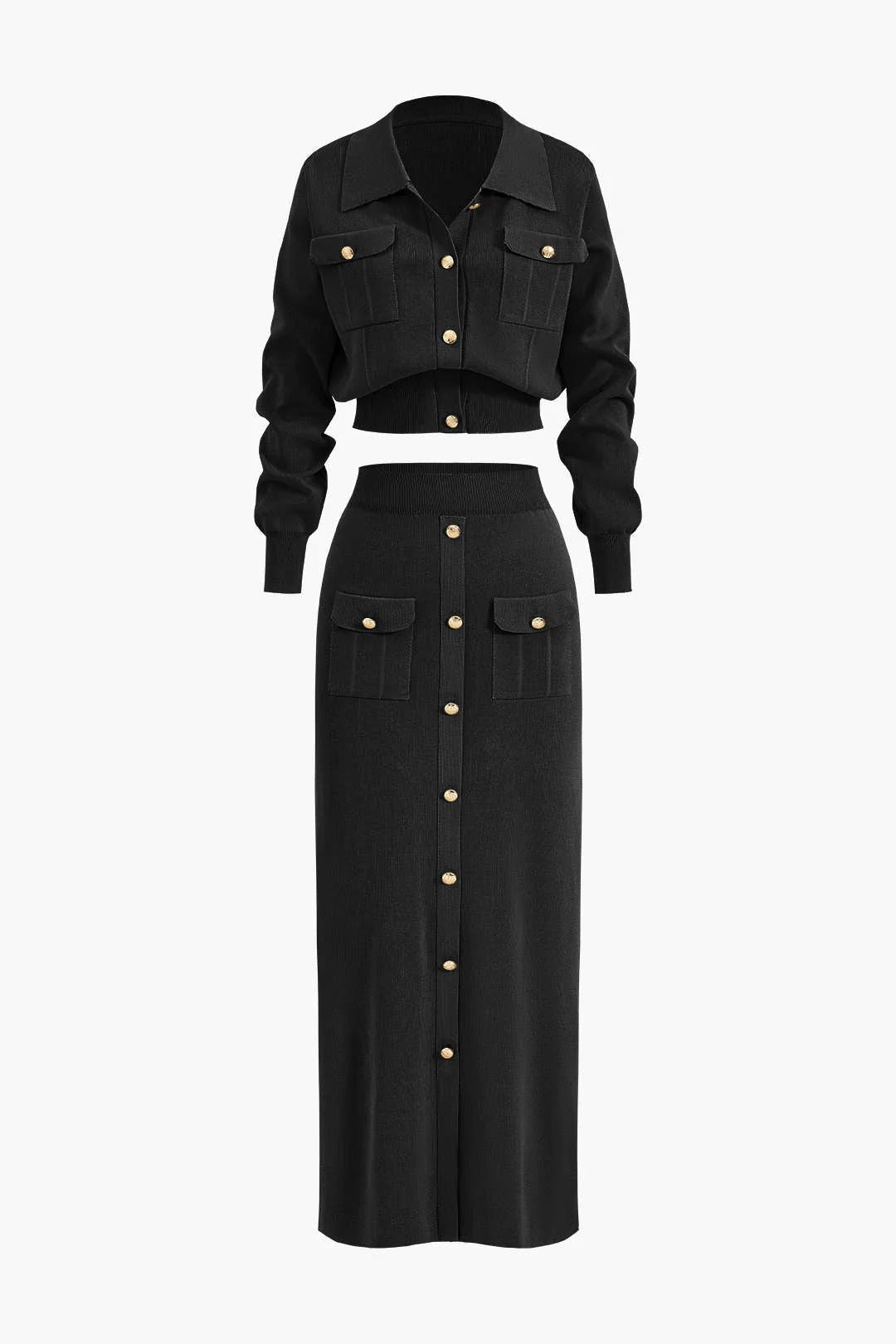 Women’s Esme Button-Down Knit Midi Set - Collared Top Skirt Co-ord