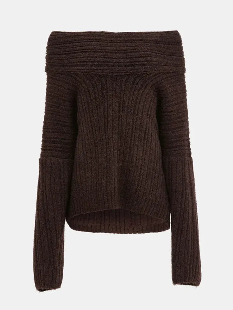 Women’s Off-Shoulder Ribbed Sweater - Chic Oversized Knit