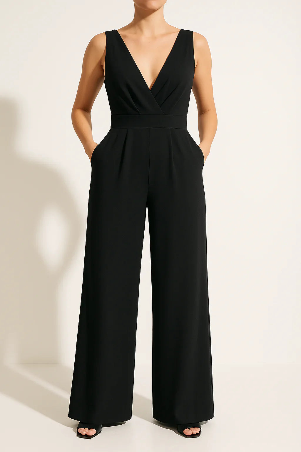 Mellie - Sleeveless V Neck Wide Leg Jumpsuit